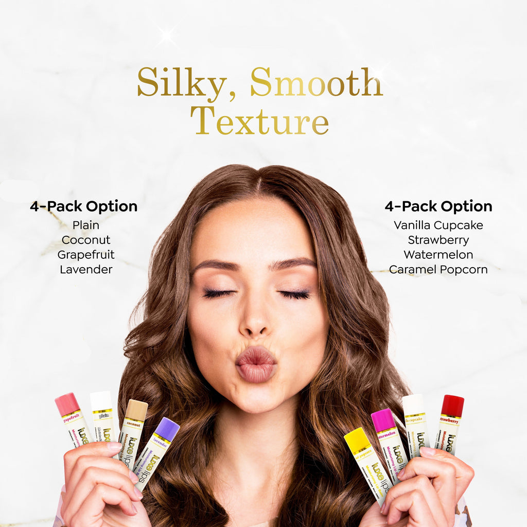 Luxe Lips 4 Pack: Caramel Popcorn, Watermelon, Vanilla & Strawberry